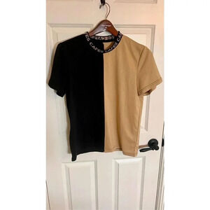 Shein Men’s Medium Two Tone Black‎ Tan Casual Classic T-Shirt Short Sleeve